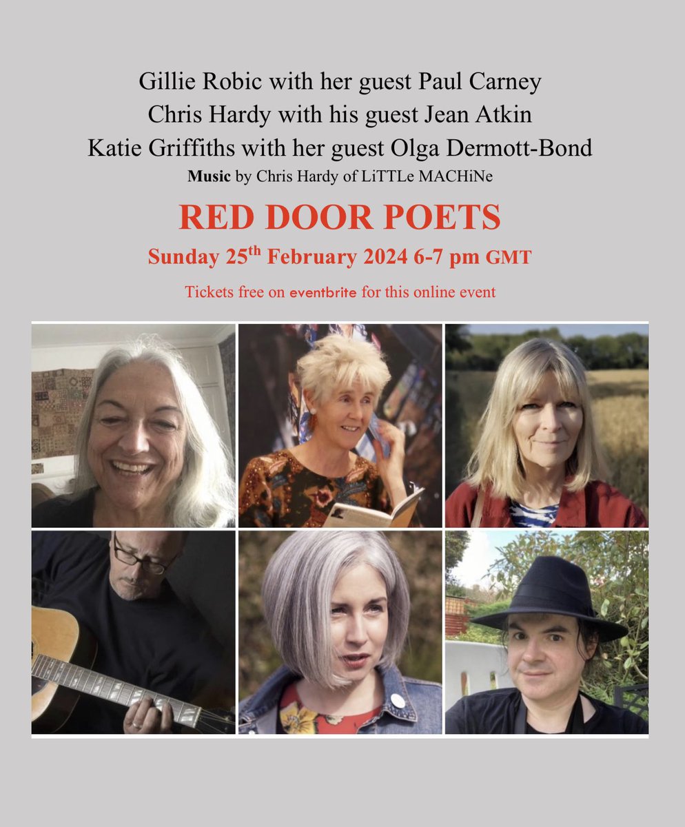 🌟 Looking forward to @reddoorpoets @gillierobic @LiveCanon & Jean Atkin @WordSparks @IndigoDreamsPub reading from new collections with @kmngriffiths @olgadermott Paul Carney & Chris Hardy on Sun 25th Feb 6pm ✨eventbrite.co.uk/e/red-door-poe…