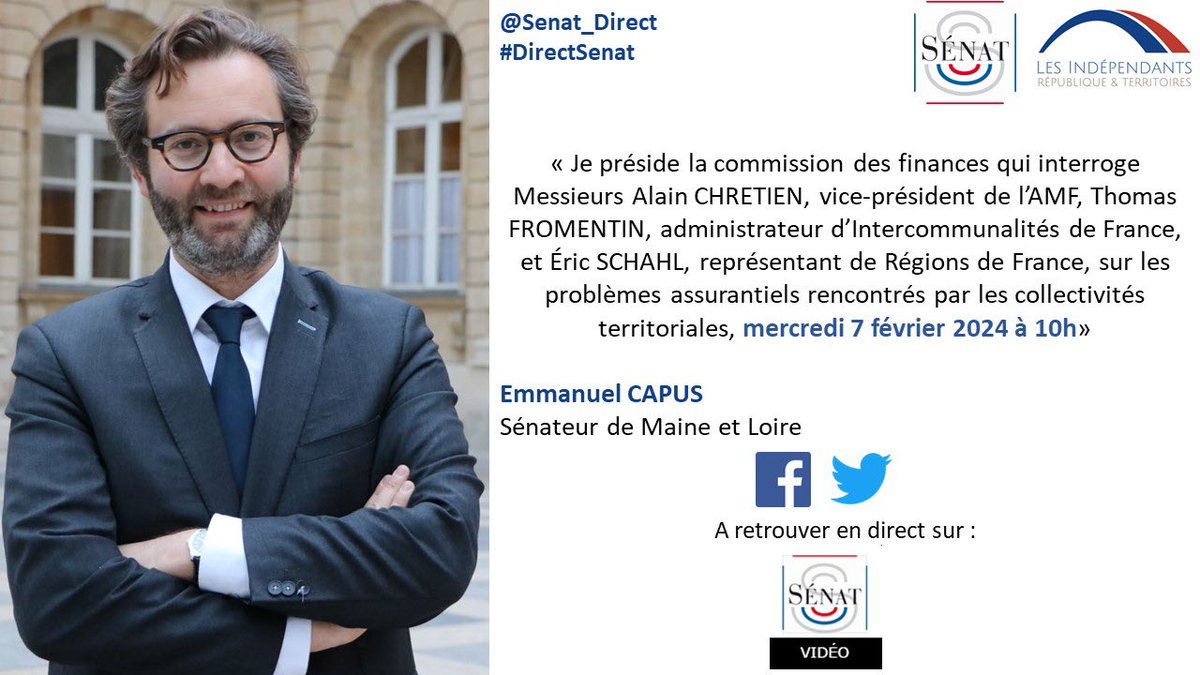 EmmanuelCapus's tweet photo. Ce matin, je préside la #ComFin du @Senat qui auditionne @alainchretien @l_amf, @ThomasFromentin @IntercoDeFrance & @eschahl @Regionsdefrance sur les problèmes assurantiels rencontrés par nos #CollTerr
🎥 à suivre à partir de 10h https://t.co/MDXprtFGHa
@Senat_Direct
#Senat https://t.co/NrL5WdlLJm