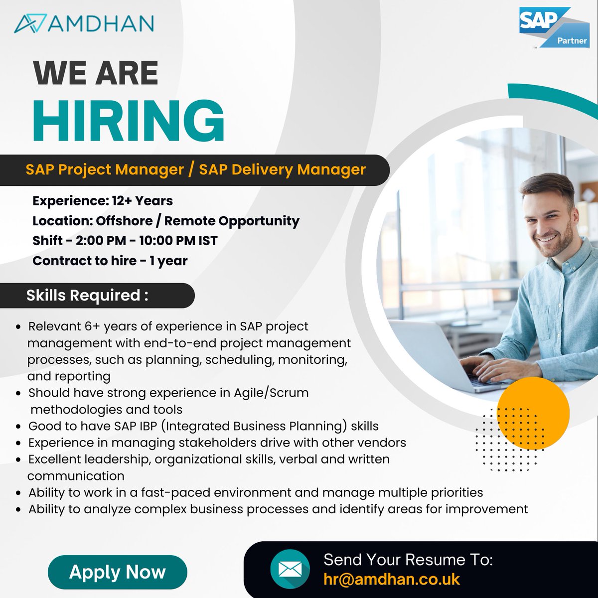 We Are Hiring

𝐏𝐨𝐬𝐢𝐭𝐢𝐨𝐧: SAP Project Manager / SAP Delivery Manager

𝐀𝐩𝐩𝐥𝐲 𝐎𝐧 - hr@amdhan.co.uk

#sapprojectmanager #sapprojectmanagerhiring #SAPDeliveryManager #remoteopportunity #remotejob #hiring #sapjobs #saphiring #sapjob #itjobs #recruitment #amdhan #sap