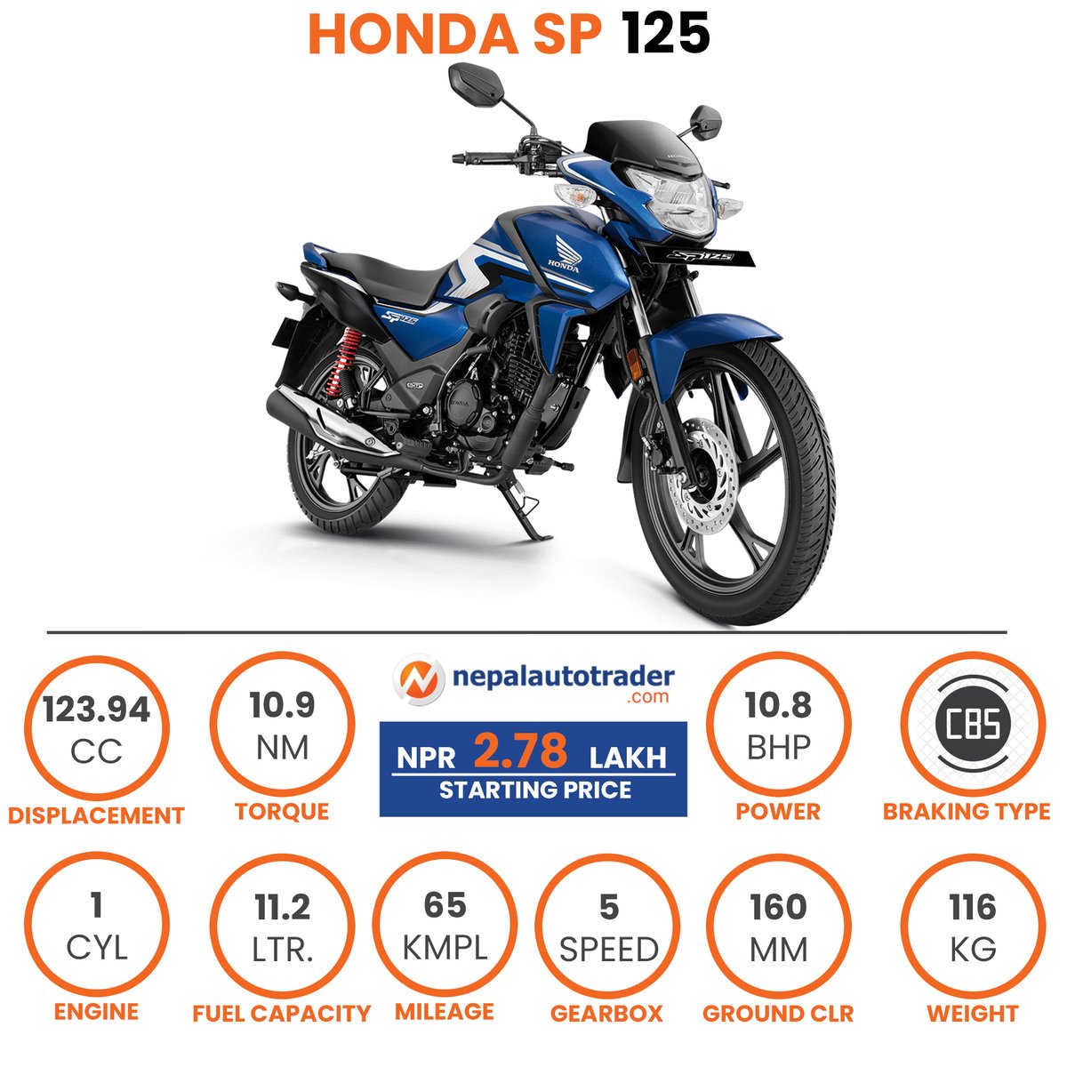 Honda SP125 Quick Specifications. #Autonews #AutonewsNepal #Bikes #BikesNepal #HondaBikes #HondaNepal #HondaSP #HondaSP125 #Nepalautotrader