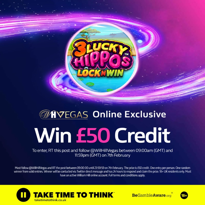 WillHillVegas's tweet photo. 🎉 Win £50 credit to spend online at William Hill 🎉

To enter:

👍 Follow @WillHillVegas
🔁 Retweet this post  

The prize draw will run from 09:00am (GMT) until 11:59pm (GMT) on 7th February.

18+ | T&amp;Cs apply 👇