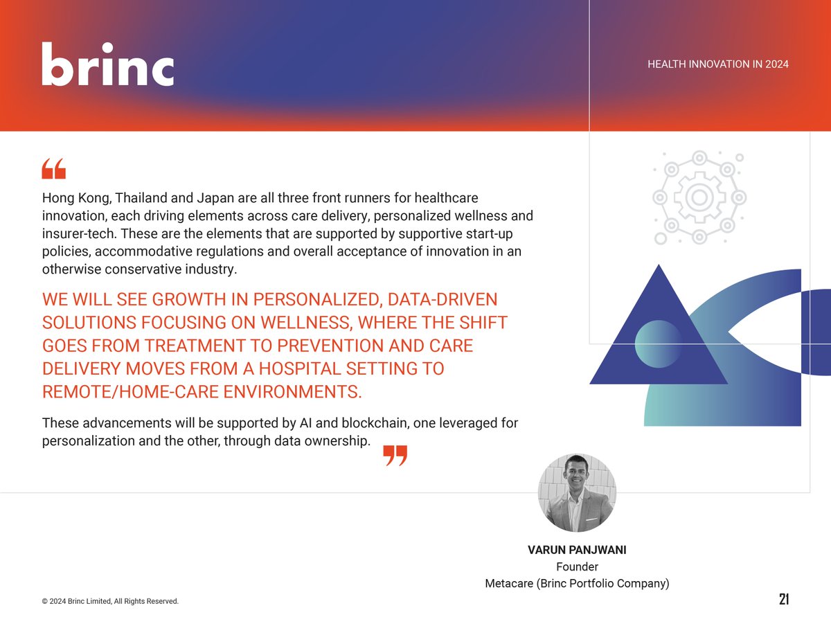 We stayed indoors during the winter, kept warm and spent time listening to our customers. ☃️🐂🚀🩺
Our friends at <a href="/brincvc/">Brinc</a> have published their 2024 AI &amp; Web3 in Health predictions: bit.ly/3Oyu7h8
An honour to have <a href="/mymetacare/">MetaCare</a> be part of their portfolio and featured!