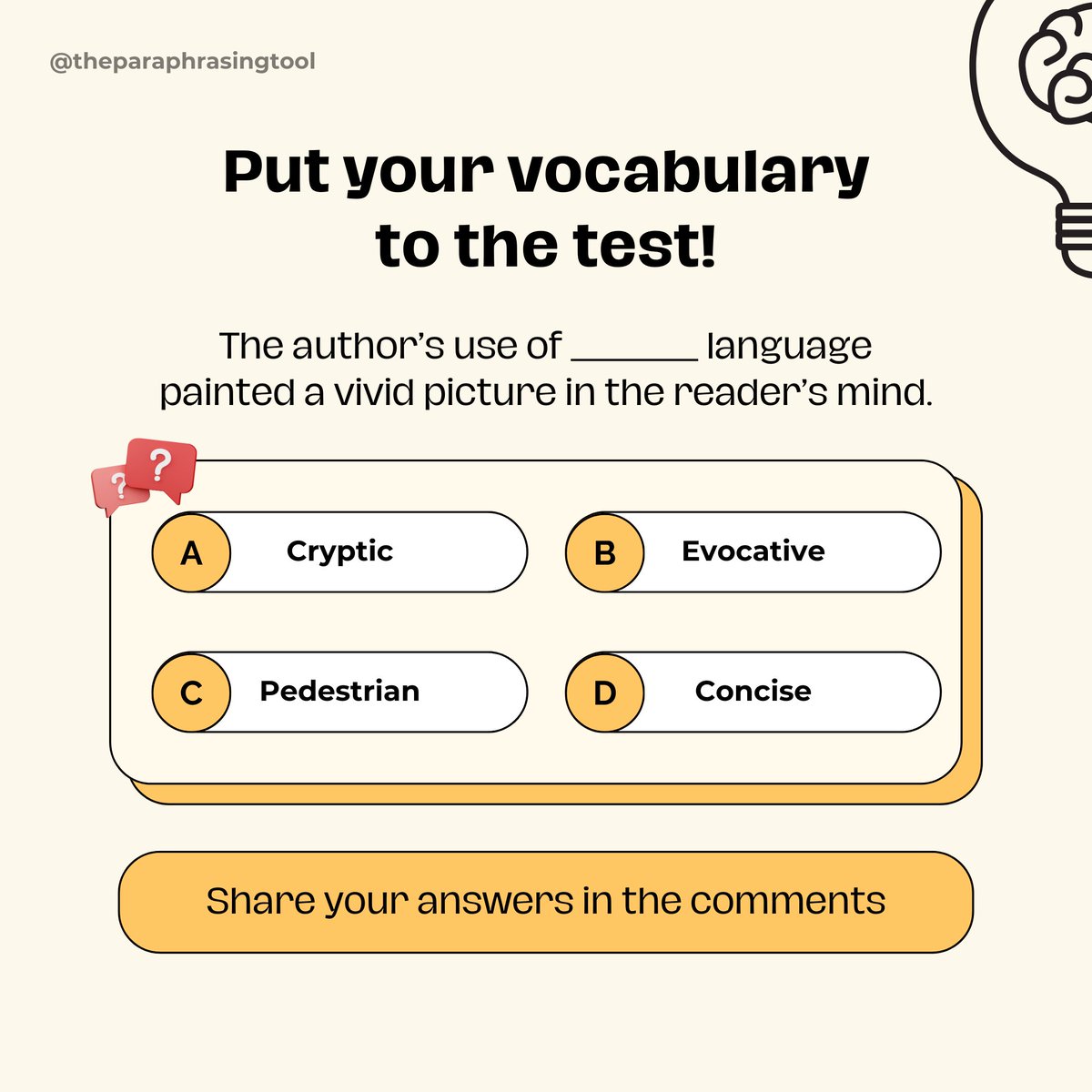 paraphrasing_'s tweet photo. 🤔 Think you know your descriptive terms? Take a shot at this quiz!

#quiztime #aitool #explorepage✨ #paraphrasingtool #wordchallenge #descriptive #trynow #shortquiz https://t.co/pJvSlWAJVH