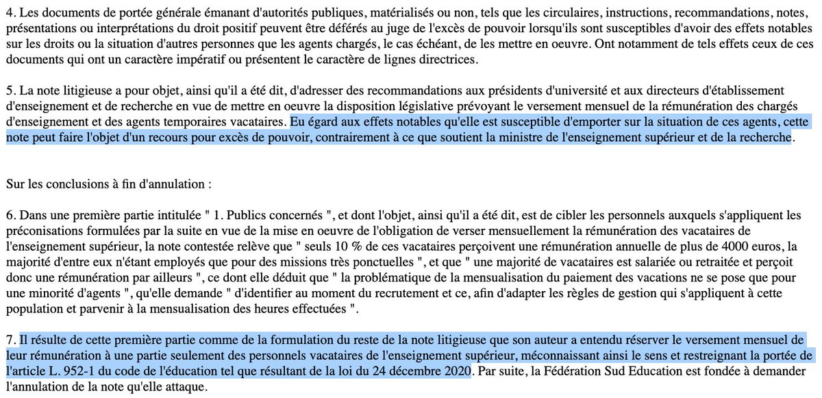 N_Hervieu's tweet photo. Université : Le @Conseil_Etat annule une note de @sup_recherche visant à réduire drastiquement le principe de mensualisation de la rémunération des chargés d'enseignement vacataires.

Alors que tous les personnels vacataires y ont droit, sans exception.

=>https://t.co/DNAdnzqbbf https://t.co/KtuaNCQqqY