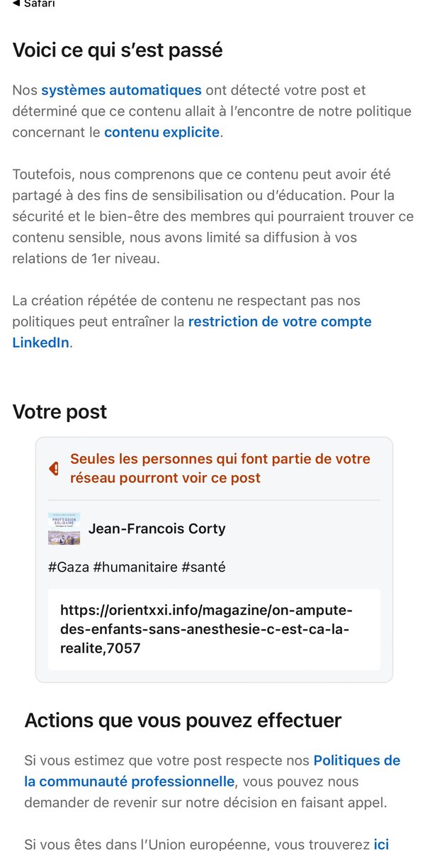 Jean-françois Corty (@jfcorty) on Twitter photo #Gaza Quand la censure va bon train, LinkedIn qui bloque mon témoignage sur la réalité humanitaire <a href="/OrientXXI/">ORIENT XXI</a> <a href="/SarraGrira/">Sarra Grira - سارة ڨريرة</a> #Gaza Quand la censure va bon train, LinkedIn qui bloque mon témoignage sur la réalité humanitaire <a href="/OrientXXI/">ORIENT XXI</a> <a href="/SarraGrira/">Sarra Grira - سارة ڨريرة</a>