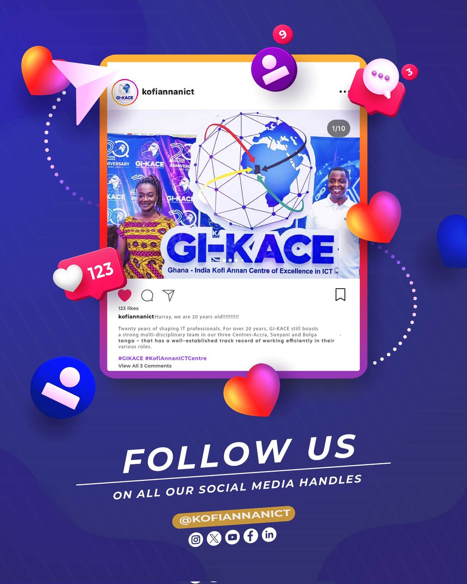 KofiAnnanICT's tweet photo. It's time to Create, Connect, and Explore the Digital World at GI-KACE!

Follow us @KofiAnnanICT across all social platforms for a tech-training experience, industry insights, and innovation galore. Become part of the community shaping the future of technology.
#GIKACE https://t.co/JKAIqx5SEm