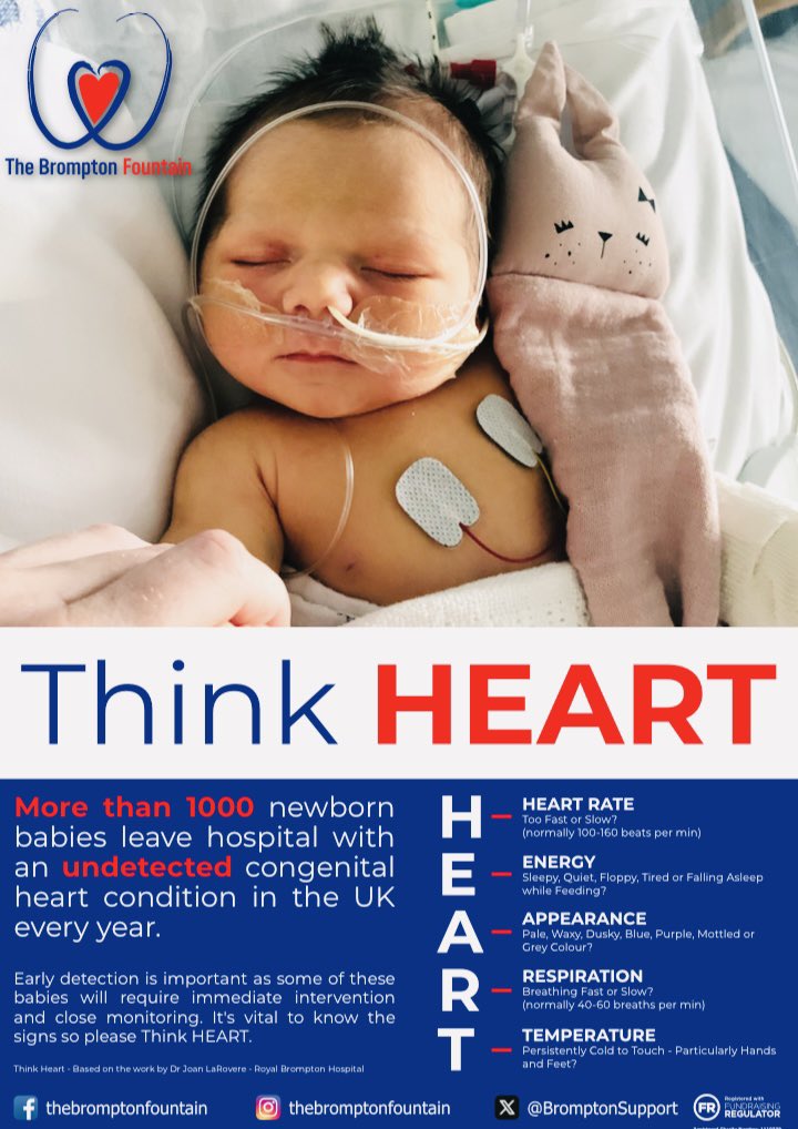 THINK HEART ❤️ More than 1000 newborn babies leave hospital with an undetected congenital #heart condition in the UK every year so it’s vital to know the signs. This post is very important and may help to save a life so please RT ❤️💙 #ThinkHeart #HeartMonth #HeartAwareness #CHD