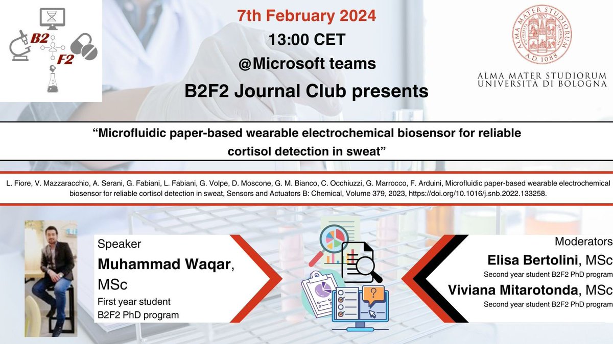 It’s the 3rd #JournalClub2024 week, and we have 1st year PhD student Muhammad Waqar presenting the paper “Microfluidic paper-based wearable electrochemical biosensor for reliable cortisol detection in sweat”. Today at 1pm. You can check out the paper here: doi.org/10.1016/j.snb.…