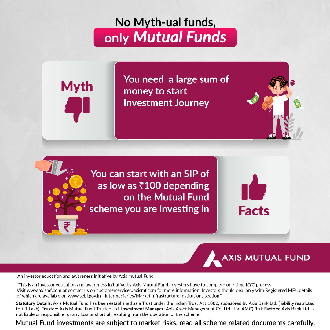 AxisMutualFund's tweet image. As long as you are consistently invested in your choice of SIP, the amount of investment doesn’t have to be a huge amount. 

#InvestmentMyths #LongTermInvesting #FinancialTruths
