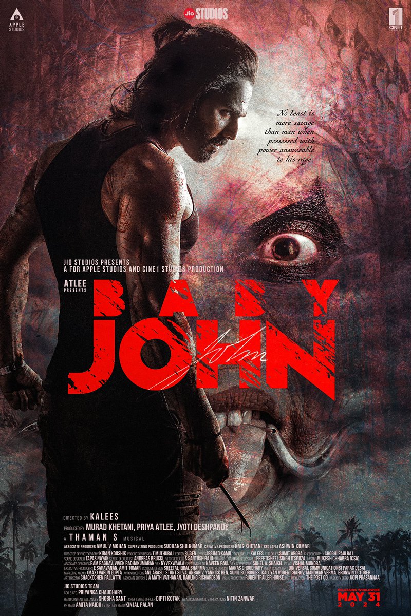 Hold your breath, the storm is coming. #BabyJohn starring Varun Dhawan, Keerthy Suresh & Wamiqa Gabbi releasing in theatres on May 31st 2024! @MuradKhetani @priyaatlee #JyotiDeshpande @Atlee_dir @Varun_dvn @KeerthyOfficial @GabbiWamiqa @bindasbhidu @rajpalofficial @kalees_dir…