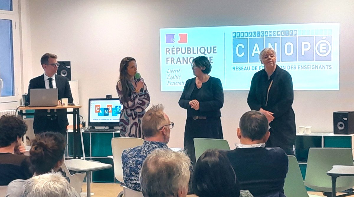 McMissir's tweet photo. “Canopé nous booste dans nos gestes professionnels” 

Merci à @LaureArino Daasen des PO pour ses mots et son soutien lors de l’inauguration de l’Atelier @reseau_canope de Perpignan.

Merci à Madame Sadourny VP du Département 66 pour sa presence. 

Et un grand bravo aux équipes ! https://t.co/TBzzjgKhOD