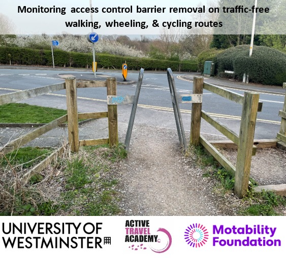 Delighted to be awarded @Motability funding for my 3-year project 'Monitoring access control removal on traffic-free routes'. Using Vivacity sensors, interviews & surveys, we'll monitor the impacts of barrier removal on intended & antisocial use. 1/