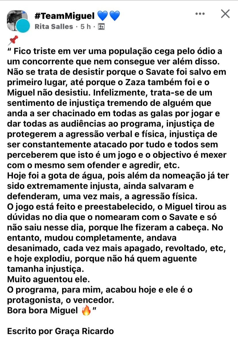 TeamMiguel8970's tweet photo. #TeamMiguelVicente
#bbtvi
Aplausos para a autora deste texto. Está td dito! 👏👏👏 https://t.co/nEVYbUWEkA