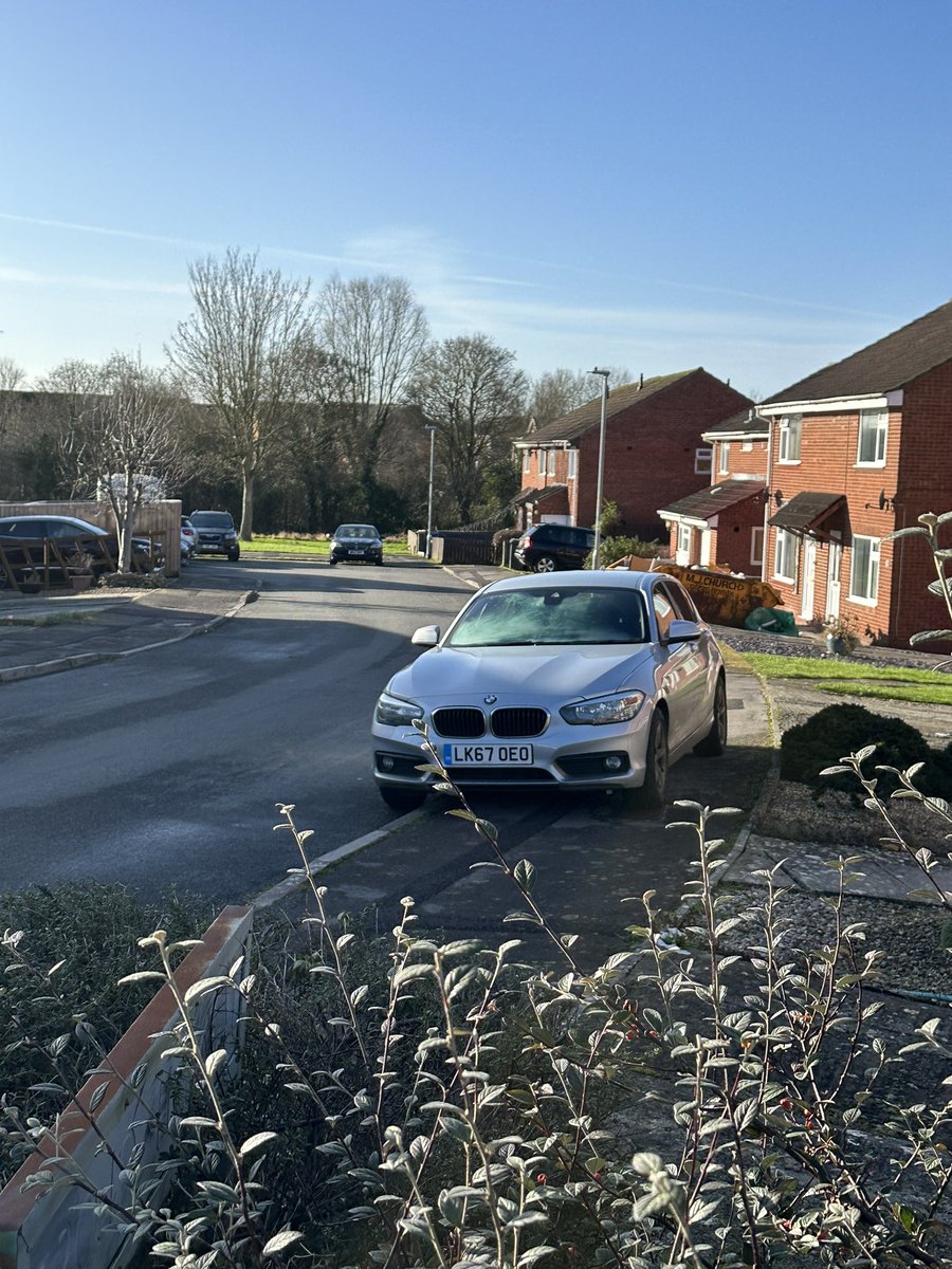 Repeat offender reg no LK67 OEO parked in Mendip Close Melksham Wiltshire on Friday January 26th 2024 at 10.55am. Parked partially on the footpath, but completely blocking pedestrian access.