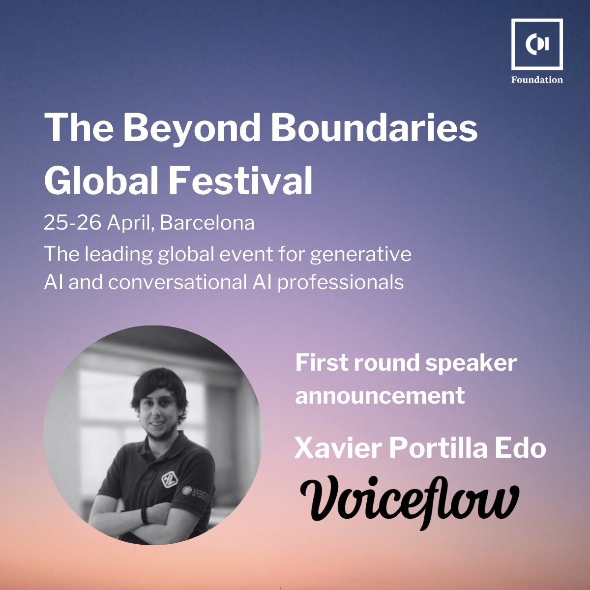 CDInstitute_'s tweet image. Come and meet our next speaker at The Beyond Boundaries Global Festival: Xavier Portilla Edo

Join us in Barcelona from 25th-26th of April when CDI holds the ultimate gathering for generative and conversational AI professionals.

Grab your tickets now:
hubs.la/Q02k6DM90