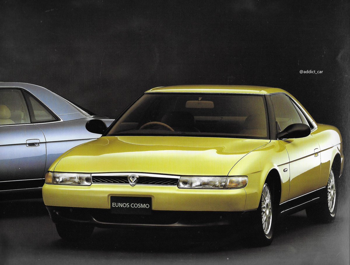 addict_car's tweet image. The final Mazda Cosmo, launched in 1990, was the company&apos;s rotary-engined flagship. Sold under the Eunos marque, it was only offered in Japan. A luxury coupé, its two power units included a mighty triple-rotor twin turbo engine, unique to the model. #carbrochure #Eunos