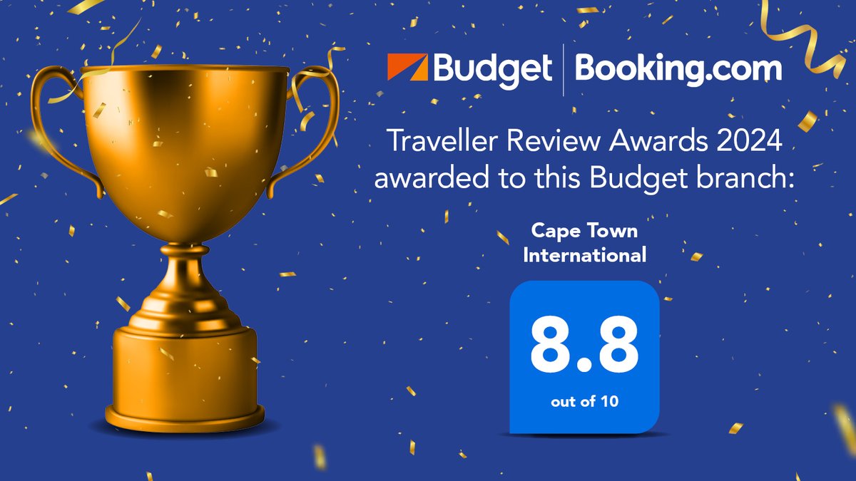 Our Cape Town International Airport branch has won a 2024 Traveller Review Award from @bookingcom , recognising our excellent customer service and the smiles we put on the faces of all our renters! #TravellerReviewAwards #AwardWinner #BudgetCarHire #RentBudget