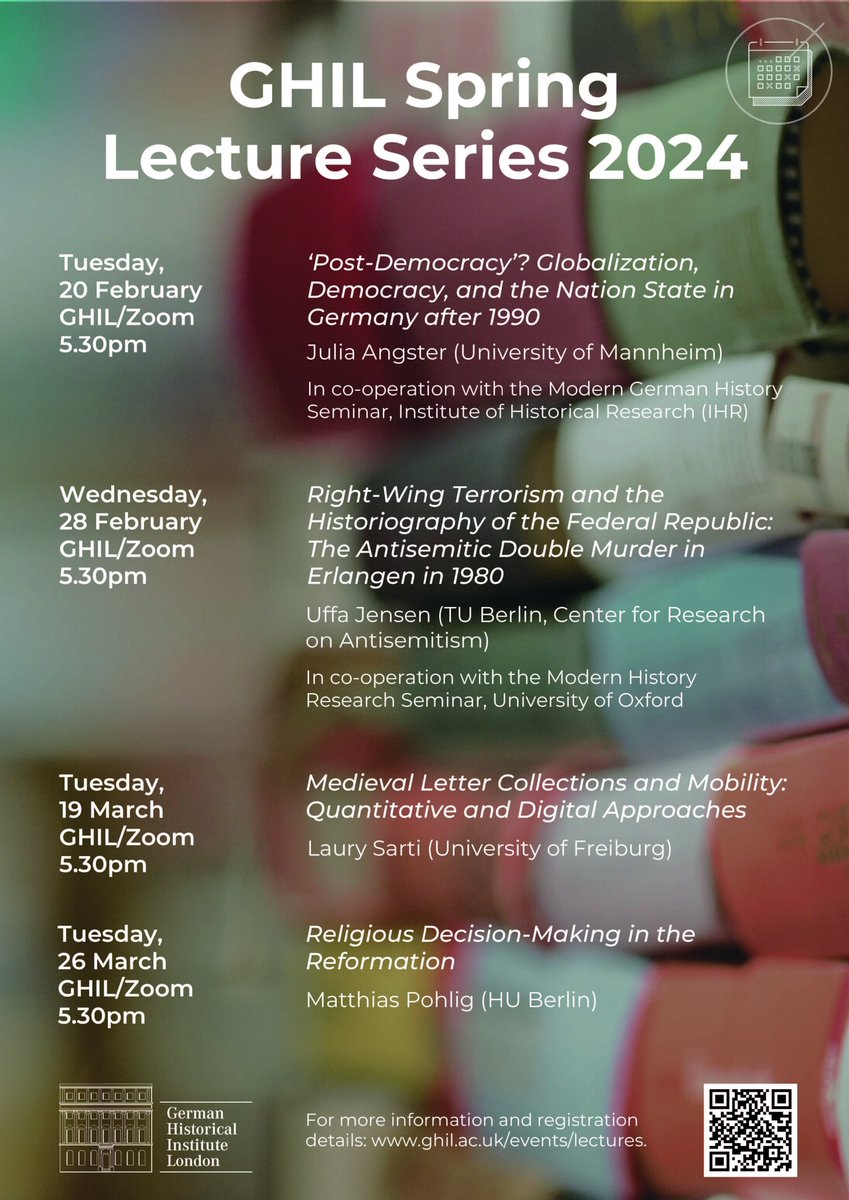 Check out the fantastic Spring lecture series from our colleagues at <a href="/ghilondon/">German Historical Institute London</a> with talks from Julia Angster, Uffa Jensen, <a href="/LaurySarti/">Laury Sarti</a>, and Matthias Pohlig upcoming!