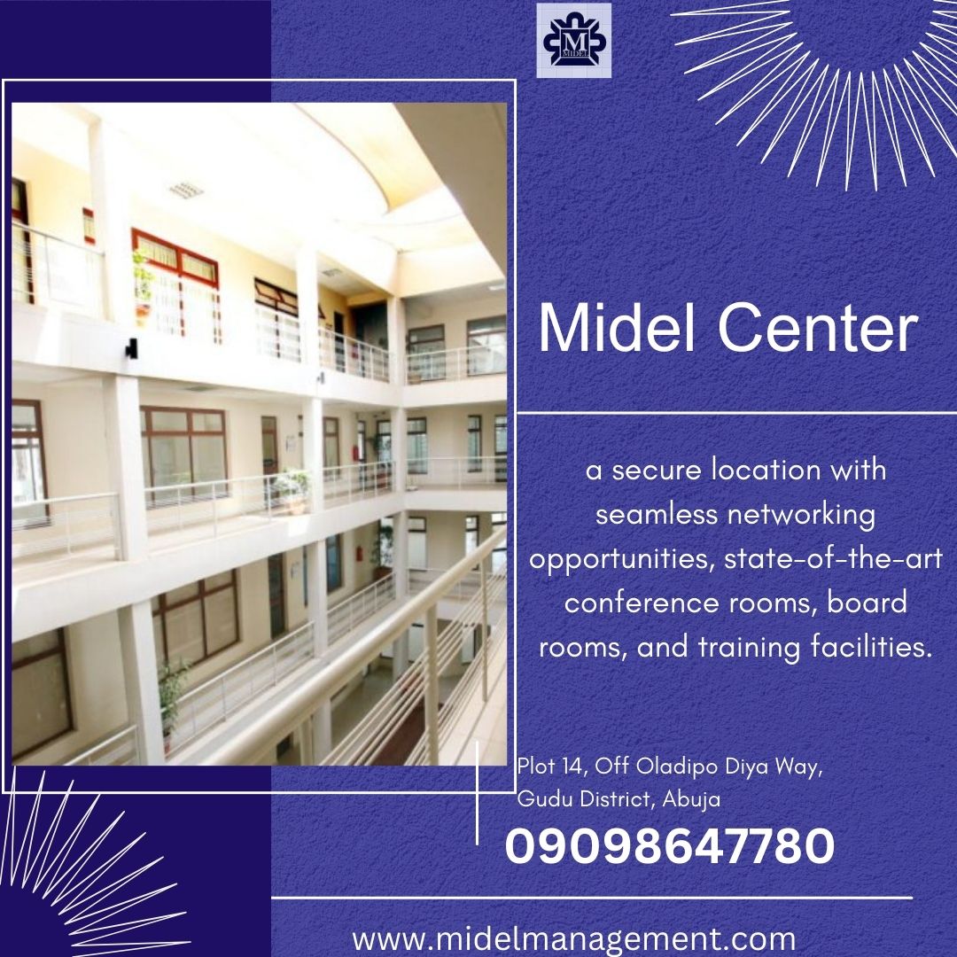 MidelNg's tweet image. Rent a space at the Midel Center and gain access to four floors of purpose-built offices. Enjoy a secure location with seamless networking opportunities, state-of-the-art conference rooms, board rooms, and training facilities. #MidelCommunity #BusinessGrowth #ProfessionalSpace
