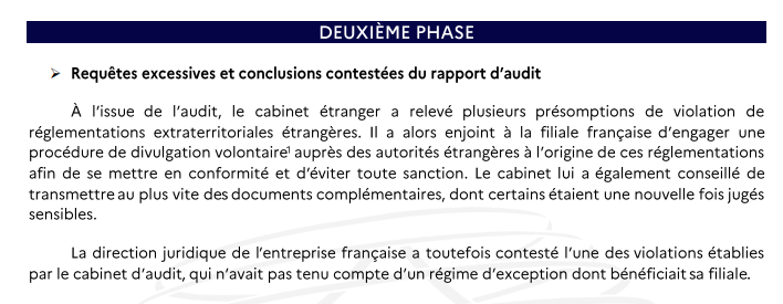 gchampeau's tweet photo. La DGSI raconte une histoire qui confirme comment les USA (bien que pas explicitement désignés...) utilisent leurs lois à portée extraterritoriale et les cabinets d'audit US pour mettre la main sur des secrets industriels français. https://t.co/DCJy73WfEE (via @DesmaraisAvocat ) https://t.co/D1PYpnr66o