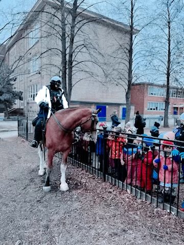 TPSMounted's tweet image. #PHDraper meeting some friends on his patrol @tdsb_FernAvePS hope to see you again #gentlegiants #policehorse #toronto #mounted #bigmeetssmall #CommunityEngagement