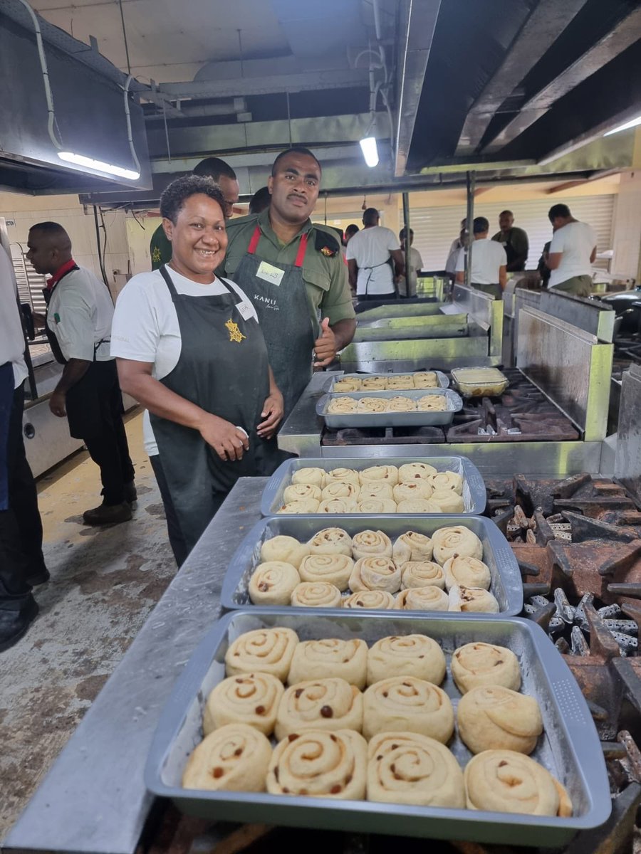 Flight Sgt Justin Collings and Sgt Andy Hanson, chefs <a href="/RoyalAirForce/">Royal Air Force</a> are joined by Sgt Luke Sava, from 🇫🇯 Rakiraki who was recruited almost 20 yrs into 🇬🇧 British Army! The Chefs are delighted to be sharing their passion with <a href="/RFMF_Defence/">Republic of Fiji Military Forces</a> over 4 weeks. High Tea 🍰 1500 tomorr!