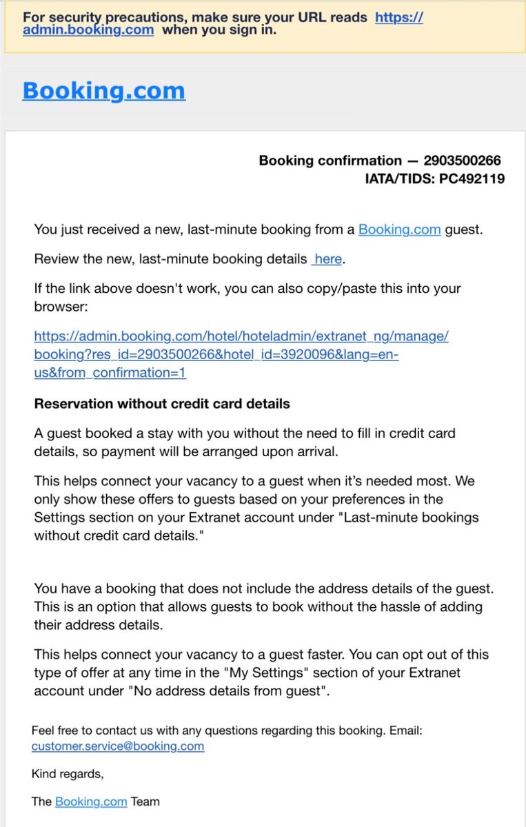 GuardioSecurity's tweet photo. In recent weeks, we've observed a troubling increase in fake Booking .com emails. These phishing emails attempt to deceive hotel owners by falsely notifying them of last-minute reservations. 1/2 π§΅#Phishoftheweek https://t.co/gA4kaz08ON