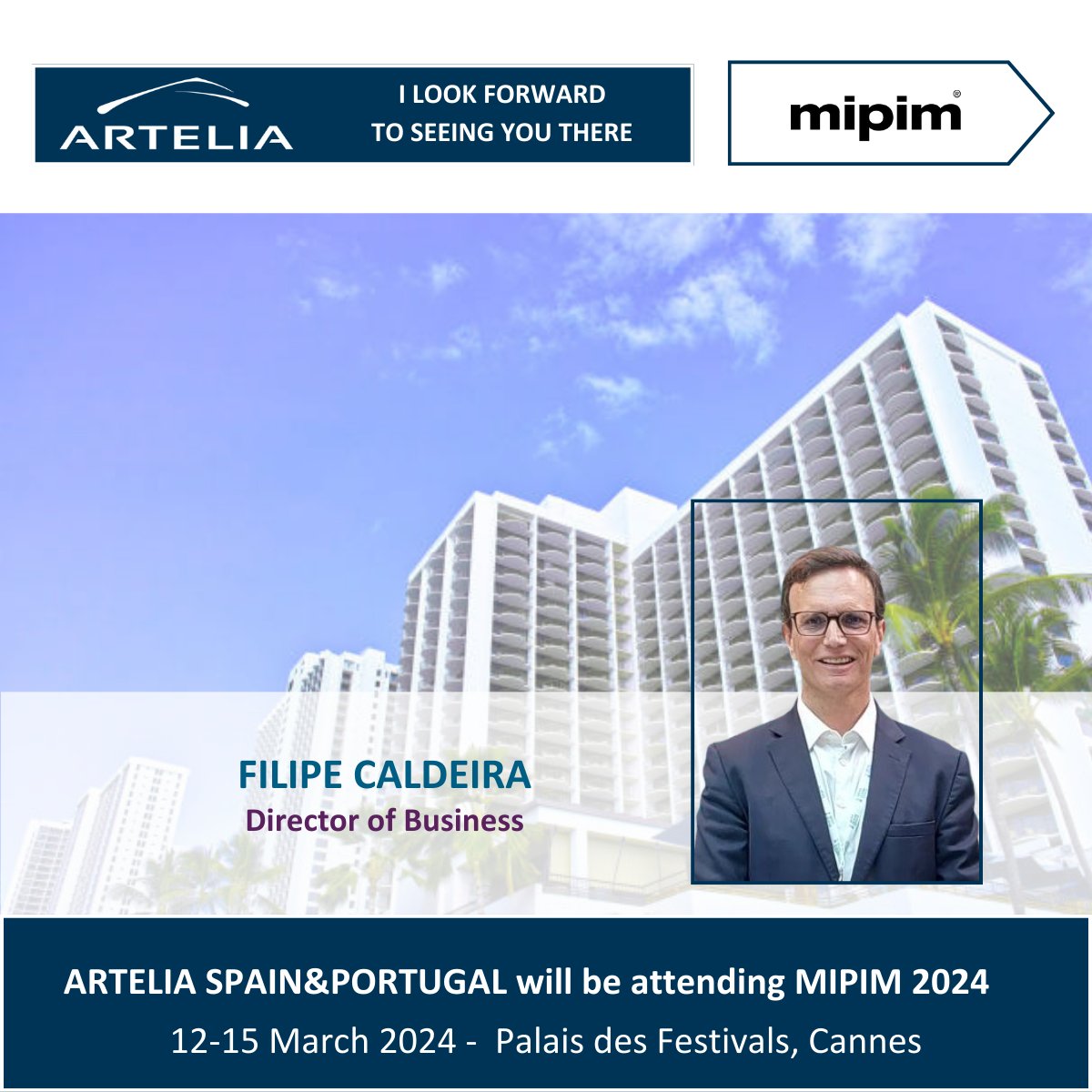 NEWS 📢 <a href="/ArteliaESPT/">Artelia Spain & Portugal</a> will be at <a href="/MIPIMWorld/">MIPIM</a> 2024, the global realestate conference in 📍Cannes, March 12-15.
Connect with filipe.caldeira@arteliagroup.com
Director of Business
See you there 💼
#mipim