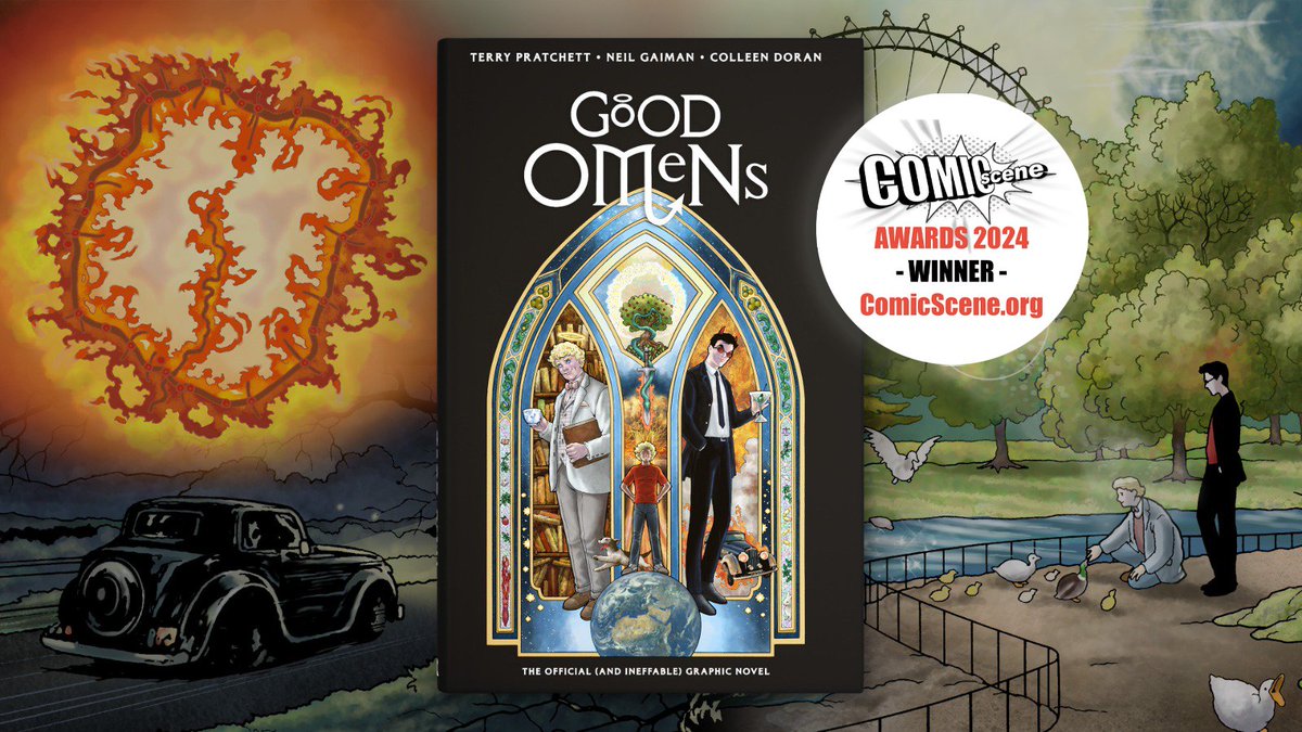 NEWS! 🎉 Good Omens: The Official (and Ineffable) Graphic Novel from @pratchettonline, @neilhimself and @colleendoran has won Best Crowdfunder at the @ComicScenePlus Awards, and it's thanks to YOU. As it is purely voted for by comic fans, we are very grateful to you all.