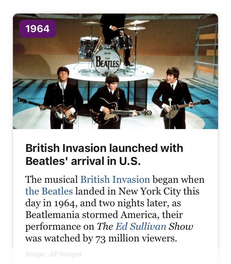 Jamesru12's tweet photo. Morning music lovers. On this day in 1964 the greatest ever pop band invaded the US and 2 days later were watched by 73 million people. And amazingly, at that point, they were just getting going #Beatles #music #OnThisDay #popfacts #USA https://t.co/5l4YDil6NU