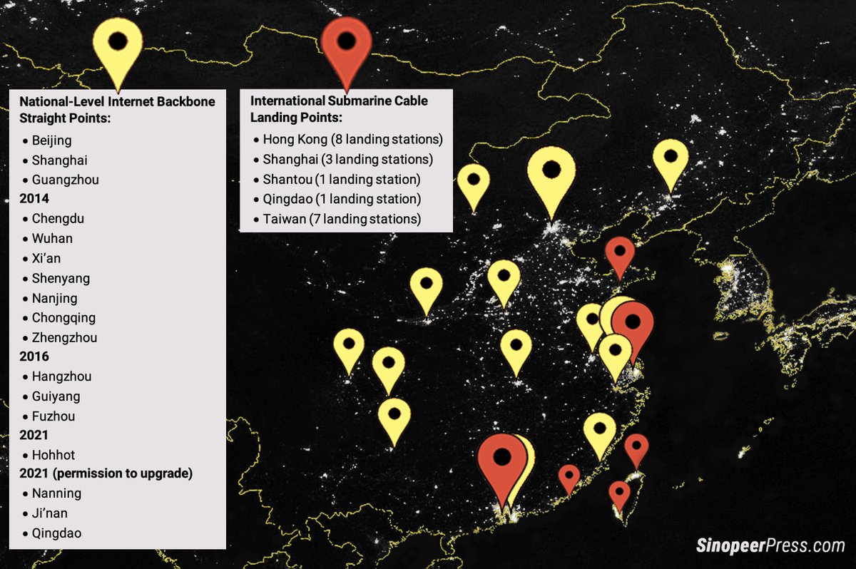 sinopeer's tweet photo. @HotSauceMaster Despite its abstractness, the cover illustration highlights the correct locations of the mainland’s 13 first-tier internet hubs established before 2021. The 14th hub ("national-level internet backbone straight point") went live in Hohhot. Many thanks to Anton for his artistry. https://t.co/4JSeoObvSq