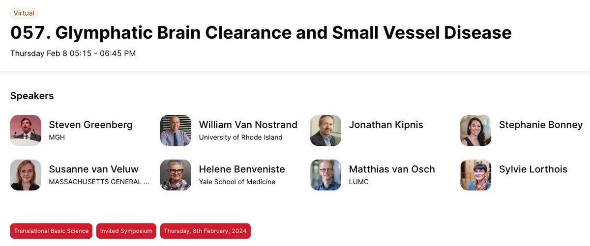 Can't wait for the thrilling sessions at #ISC24! 🔥 Make sure you don't miss discussions about ARIA, CAA, glymphatic clearance, SVD, and many others. It's going to be 🌟! #CAA #research #SVD @StrokeAHA_ASA @AHAScience