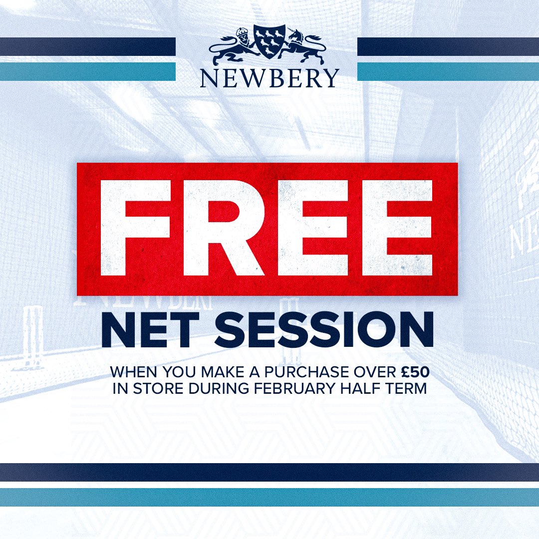 Do you fancy a FREE net session at our state-of-the-art indoor facility? 🙌 Purchase any product(s) 𝗢𝘃𝗲𝗿 £𝟱𝟬 𝗶𝗻 𝘀𝘁𝗼𝗿𝗲 during February half-term to qualify ✅ Any questions please don’t hesitate to get in touch 👀 #NewberyCricket #TeamNewbery #Cricket #ClubCricket