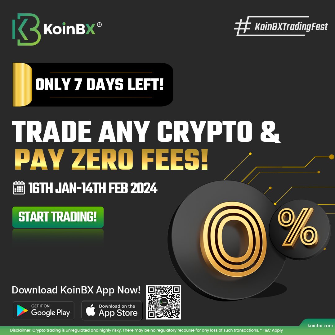 KoinBX's tweet photo. ✅ Zero trading fee until 14th Feb

✅ Applicable on all crypto pairs

📅 16th Jan-14th Feb 2024

Trade Now 👉 https://t.co/GzJyIAlTBm

To Know More 👉 https://t.co/uoHeO7PQSY

💡  Welcome Bonus: Sign up & grab 25K #SHIB tokens

#KoinBX #Cryptos #ZeroTradingFees #KoinBXExchange #Trading