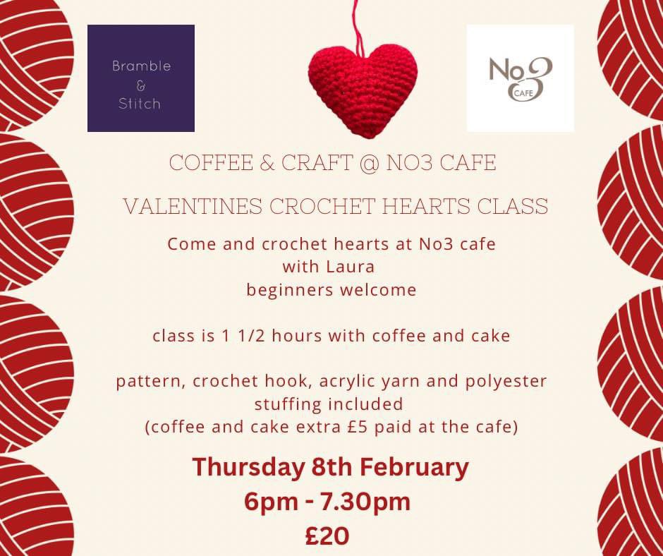 ❤️Valentine Crochet Heart Class❤️

Tomorrow night  only 2 Spaces left 

£20.00 a per 

Message us to book!
