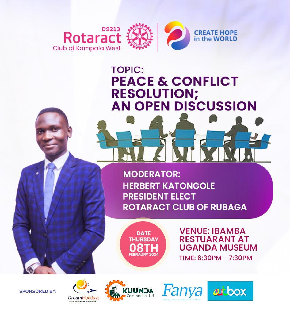 Yours truly, at Ibamba Restaurant, Uganda Museum, tomorrow At the meeting of @rctkwest, I shall moderate an open discussion about Peace and Conflict Resolution