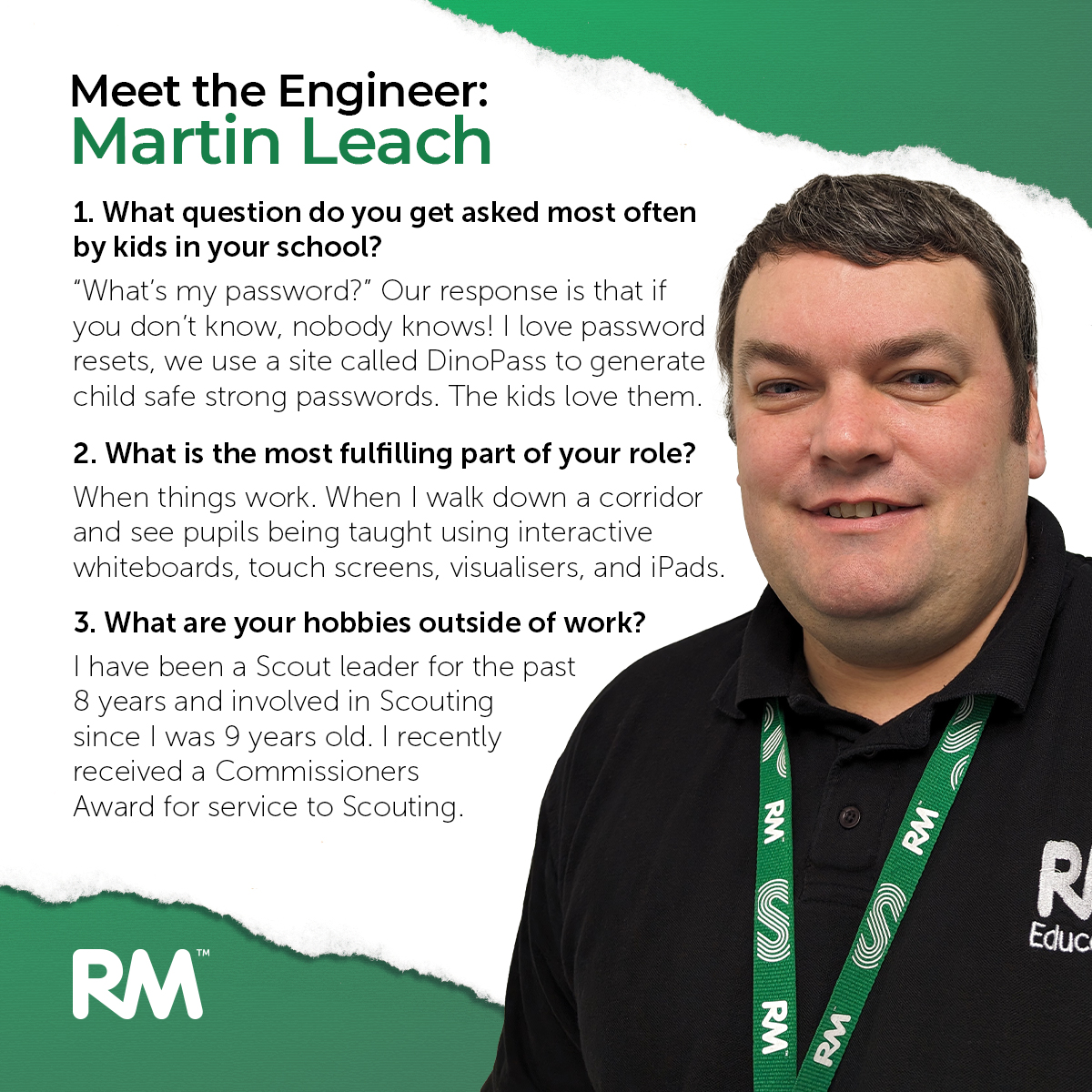 RM__Technology's tweet photo. We’re starting a social media series called ‘Meet the Engineer’, where we profile one of our on-site engineers each month and get to know more about them and the work they do for our schools.
Get to know Martin Leach and his work through his answers.
#RMPeople https://t.co/RIx3u2bfSv