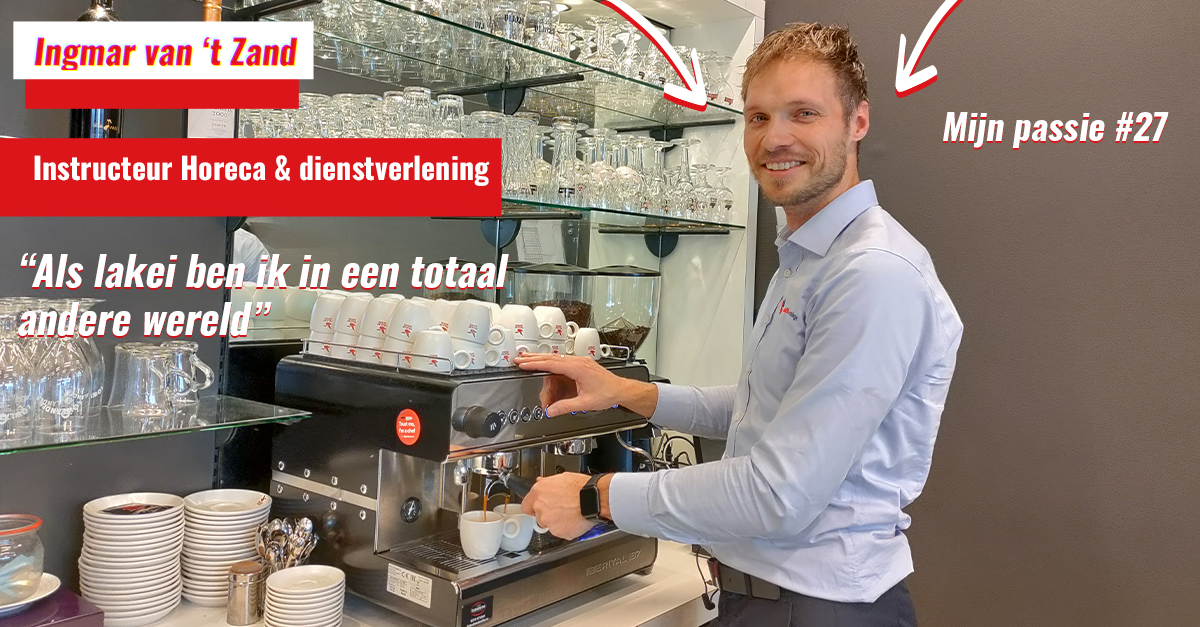 “Als ambulant lakei ben ik in een totaal andere wereld. Het is erg leuk en afwisselend werk en ik kom op plekken waar ik normaal gesproken nooit zou komen. Ik heb in Paleis Noordeinde, Paleis Huis ten Bosch voor de koning en in Kasteel Drakensteyn gewerkt alfa-college.nl/mijnpassie27