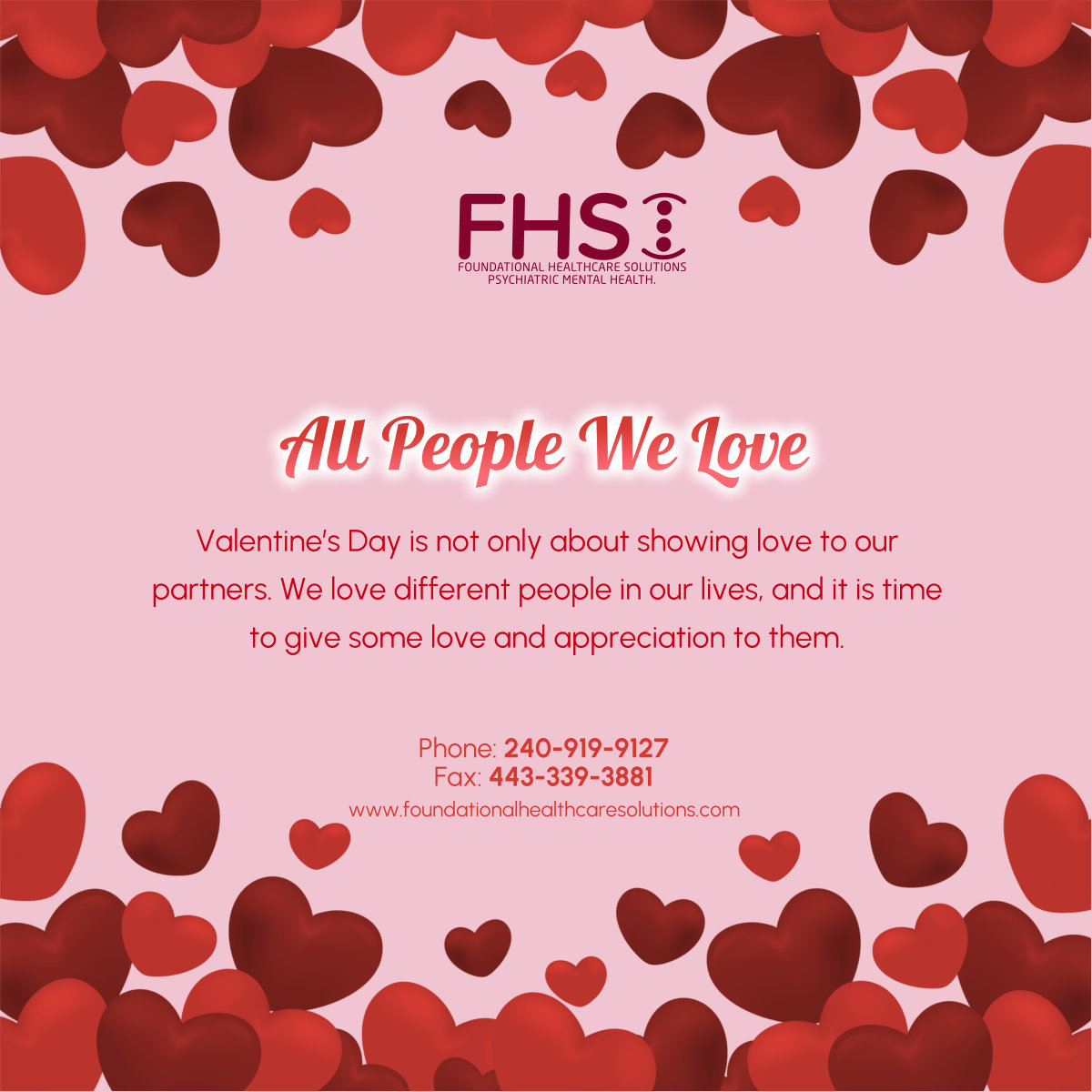 foundationalhcs's tweet image. Let us all show love to everyone we love and cherish in our lives. After all, Valentine’s Day is a day about showing love. Let us not forget those people who we appreciate. 

#ValentinesDay #MarylandUSA #PsychotherapyServices