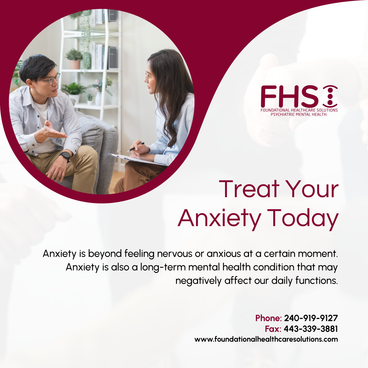 foundationalhcs's tweet image. You will no longer worry about dealing with anxious thoughts when you start to participate in therapy sessions with us. Start your journey to a peaceful mind with us at Foundational Healthcare Solutions. 

#WashingtonDC #TreatingAnxiety #PsychotherapyServices #TherapySessions