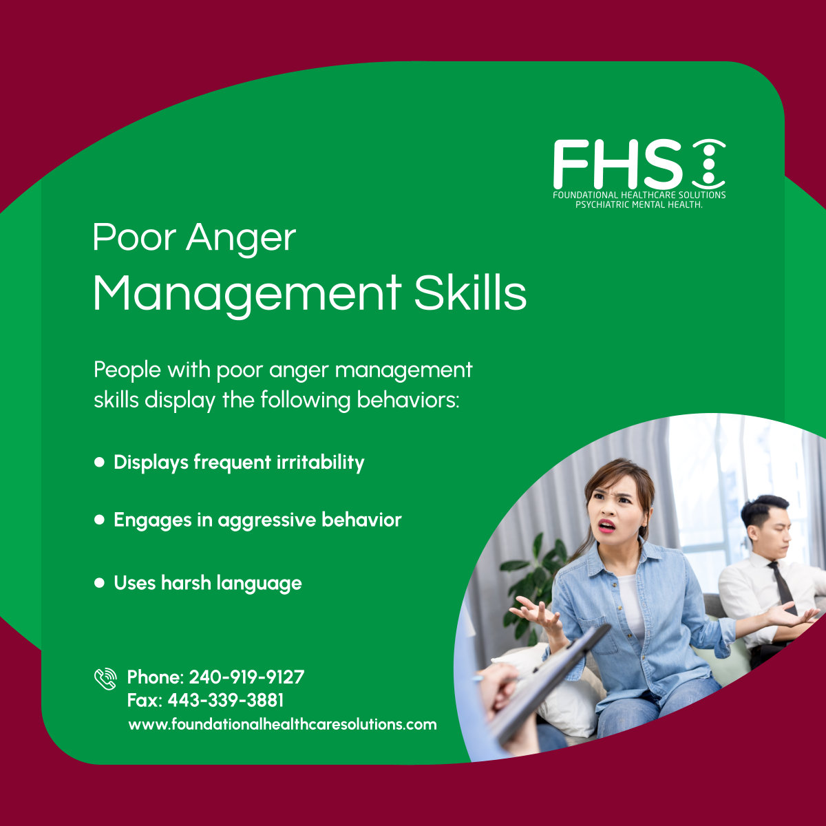 foundationalhcs's tweet image. Poor anger management can lead to broken relationships and an unstable environment. If you are displaying poor anger management behaviors, do not hesitate to seek help.

#MarylandUSA #AngerManagement #PsychotherapyServices