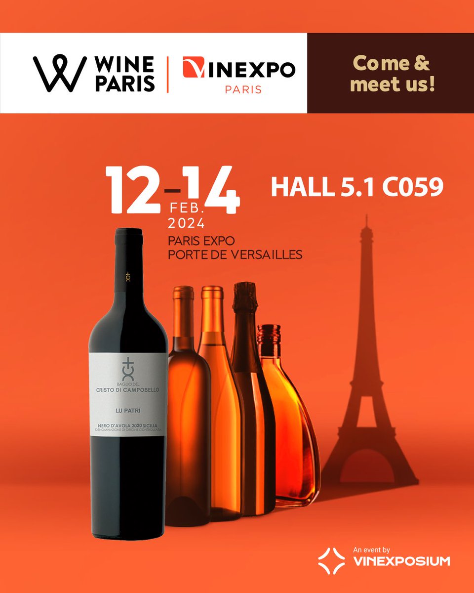 campobello_wine's tweet photo. See you at #WineParis @vinexposium
We look forward to meeting you and tasting the new vintages together!
February 12-14, 2024
Hall 5.1 C059
#cristodicampobello #cdc #cdcwinery #vinexpo #wineparis #vinexposium #paris #france #fair #parisexhibition #winetime #wine #sicilianwine https://t.co/DhcMk1PoxL