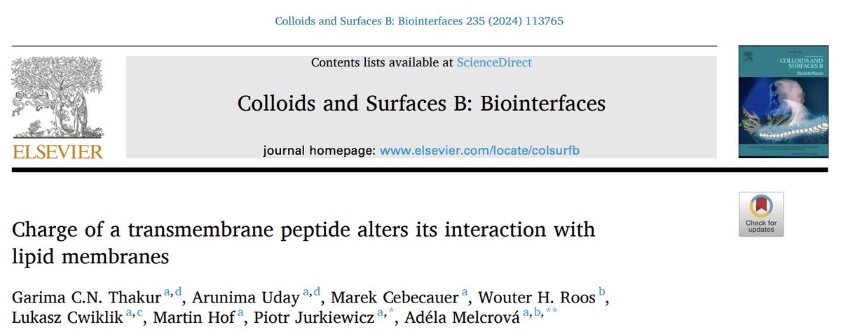Adela Melcrova (@adelamelcrova) on Twitter photo New #publication out!
We were curious what happens with the lipid #membrane if #proteins are inside. As a model of membrane proteins we use transmembrane #peptides with neutral and positive charge. The #charges turn out to be crucial in the peptides influence on the lipids.
1/4 New #publication out!
We were curious what happens with the lipid #membrane if #proteins are inside. As a model of membrane proteins we use transmembrane #peptides with neutral and positive charge. The #charges turn out to be crucial in the peptides influence on the lipids.
1/4