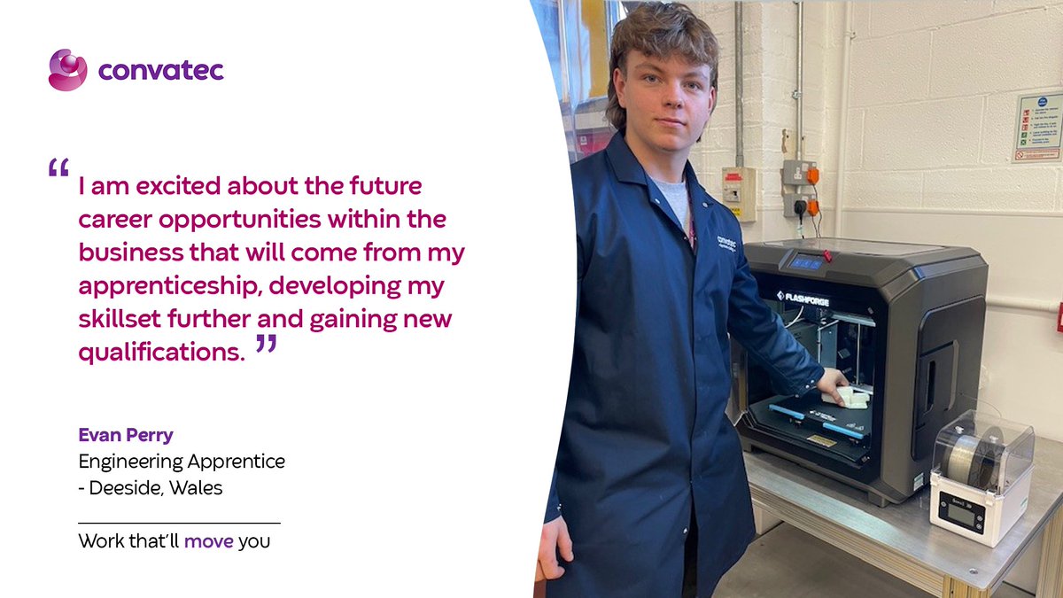 “I chose to join Convatec due to the number of opportunities that are available to me.”  
Evan is our Engineering Apprentices based at Deeside, Wales. As part of National Apprenticeship Week, we’re sharing his story. brnw.ch/21wGKVp  

#NAW2024 #ForeverCaring