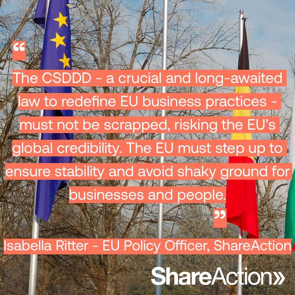 On Friday, EU Ambassadors decide the fate of the first EU corporate accountability law, #CSDDD, a game-changer for how business is made in 🇪🇺. 🚨This law is too big to fail! EU Member States MUST vote in favour, saving the EU’s face & reputation on protecting people & planet.