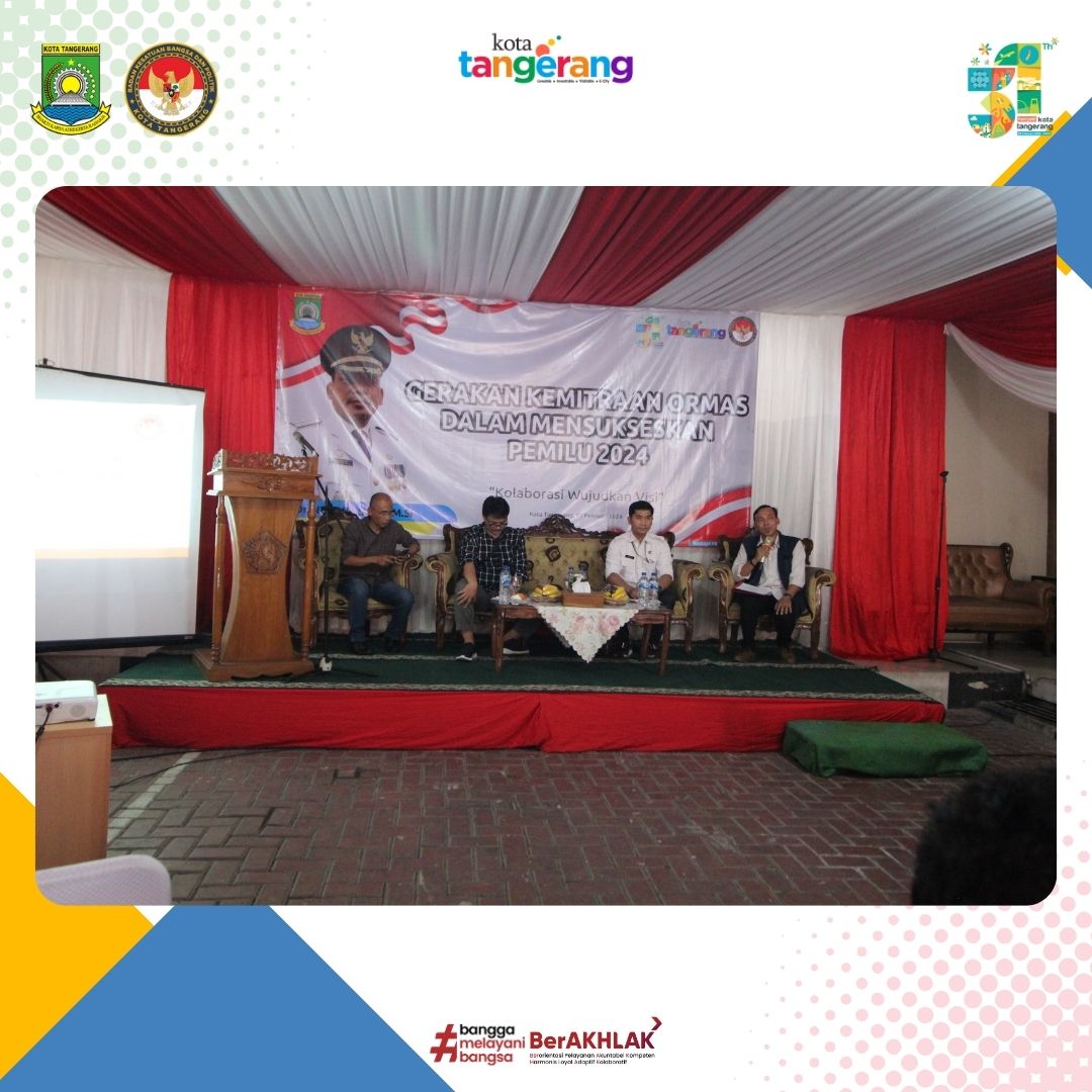 Pemerintah Kota Tangerang melalui Badan Kesbangpol menggelar kegiatan Gerakan Kemitraan Ormas dalam Mensukseskan Pemilu 2024. Rabu (7/2) di Halaman Badan Kesbangpol Kota Tangerang.