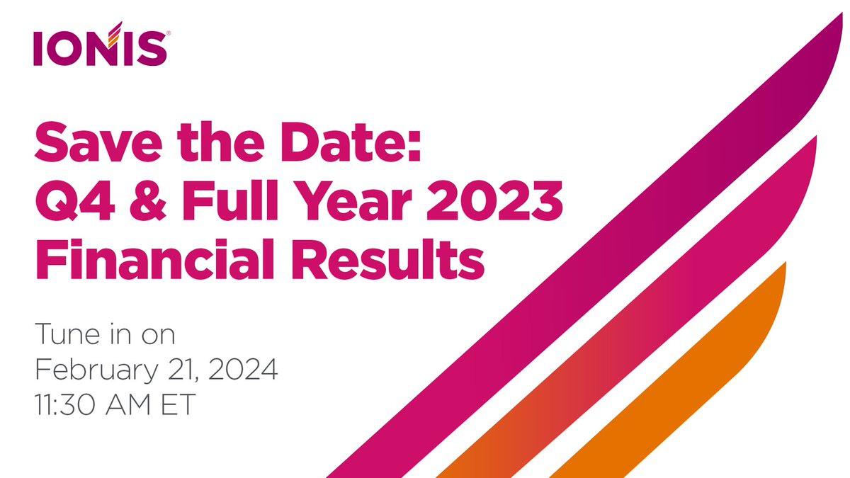 Save the date for our Q4 2023 earnings webcast. Register now and tune in live on February 21 at 11:30 AM ET: ow.ly/45Ij50QyIK8 $IONS