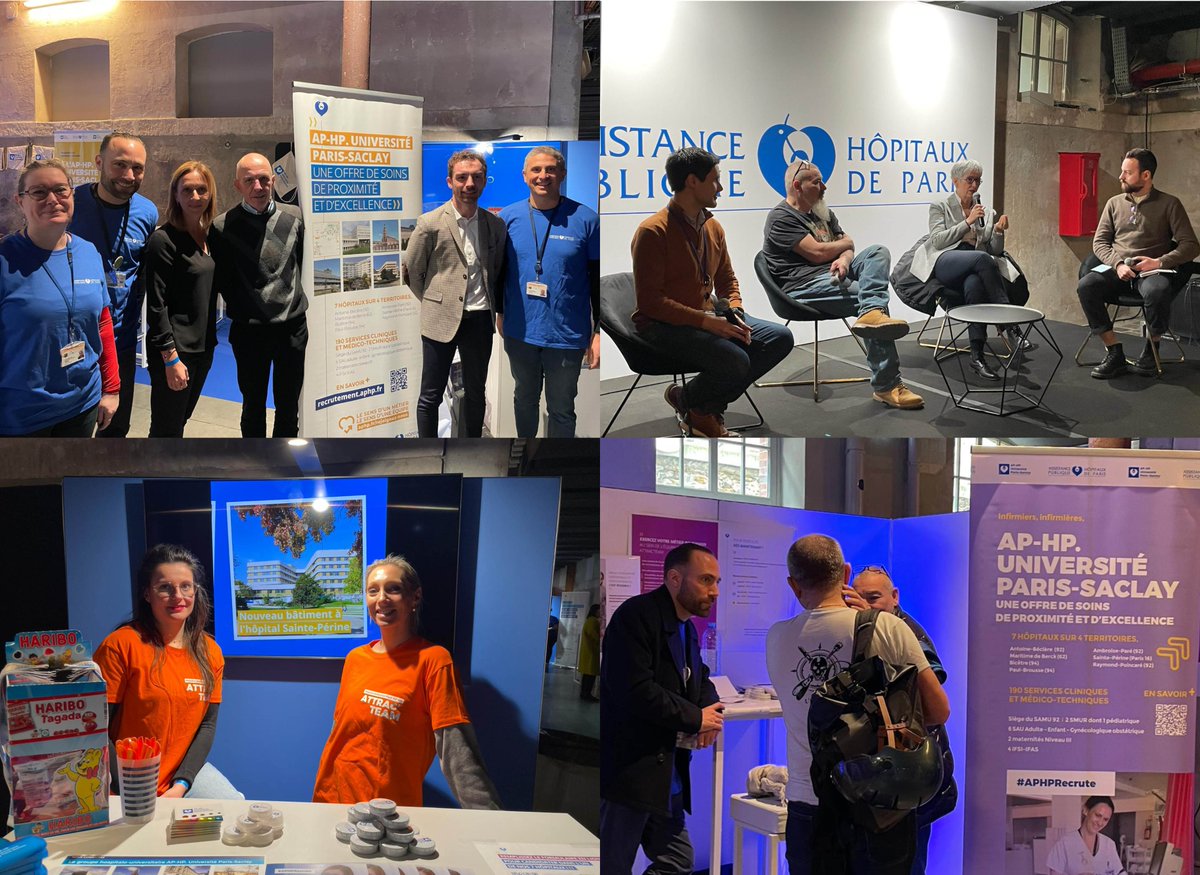 Retour en images avec les professionnels de la DRH, de la direction des soins, et des cadres recruteurs toutes filières du GHU AP-HP. Université Paris-Saclay  présents hier au Salon « Osez la mobilité » organisé par l’@APHP au @104paris. Merci à eux de nous avoir représentés !👏