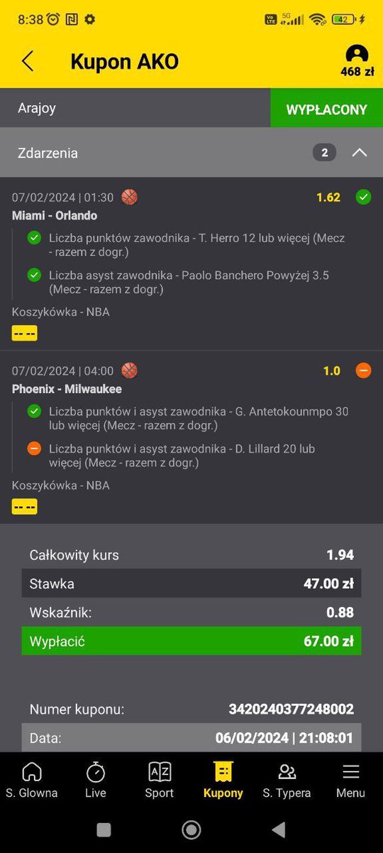 Typujzhasbulla's tweet photo. Nadesłany kupon ��
Zapraszam po darmowe typy ➡️ https://t.co/QTFTMn7dac 18+ #bettingpicks #bettingexpert #nba #TypDnia #wygrywaj #typujemy #graj #efortuna #sts #superbet #betfan #betclic #betters #sts #betujemy #game #bukmacherzy #kasyno #gamer #game #pieniadze #kasa #kasaonline https://t.co/zkrcKysiqB