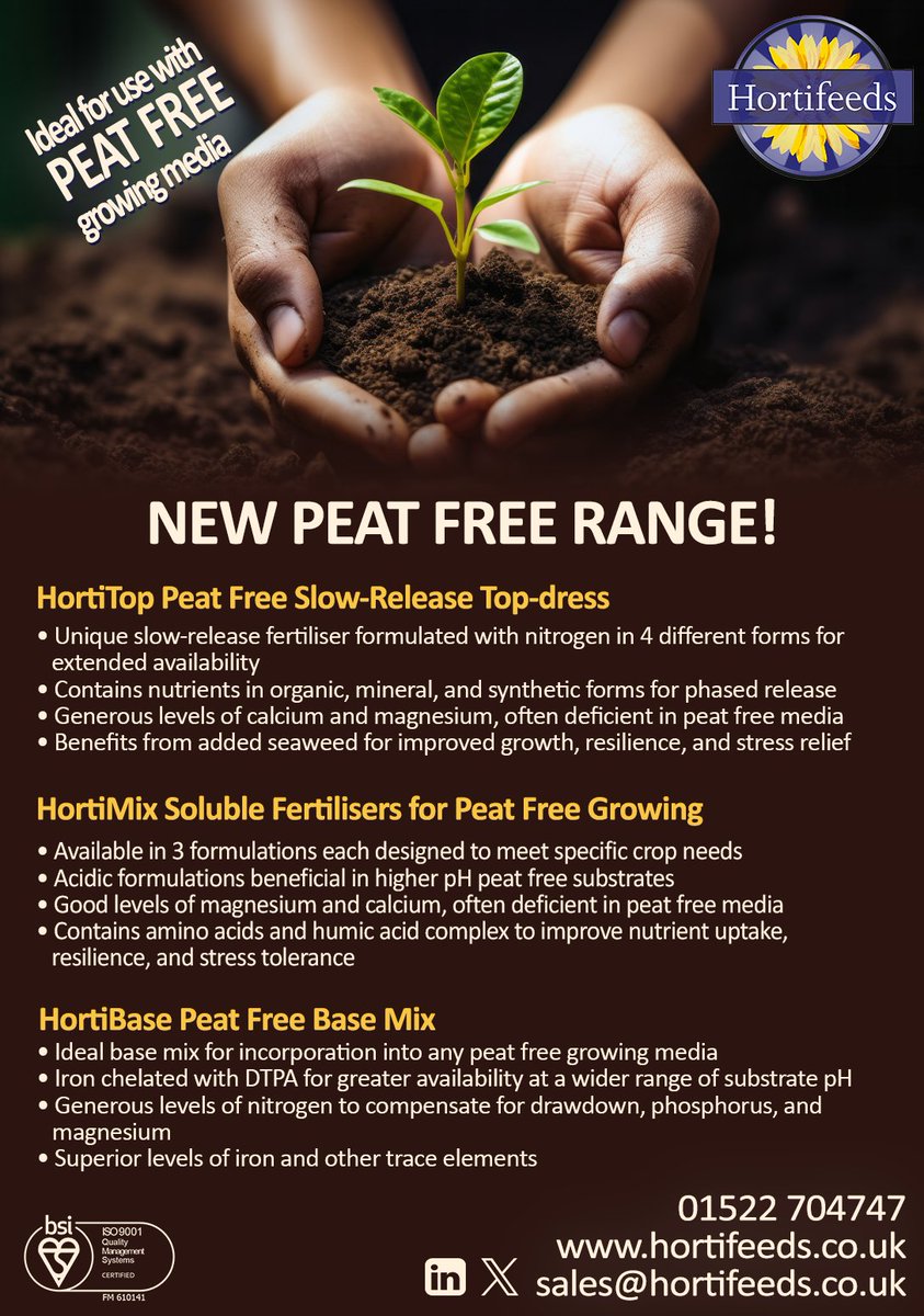 Have you checked our NEW product range:  
👉bit.ly/3vUUoQd
PERFECT for PEAT FREE growing media!  

#hortifeeds #newproduct #range #fertiliser #fertilisers #productlaunch #peatfree #growers #nurseries